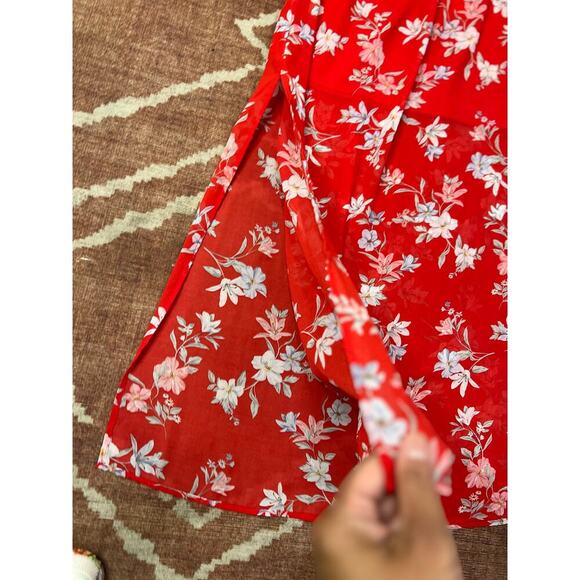 Womens Boho Floral Romantic Slit Sheer MIDI Skirt Size 2 Spring Summer Vacation - Picture 4 of 6